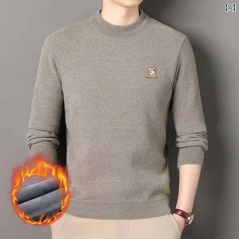 ニット メンズ ニットセーター 裏起毛 長袖 タートルネック 秋冬 プルオーバー ゆったり ビジネス 紳士 男性用 あったか 厚手 ポリエステル 無地 カジュアル トップス