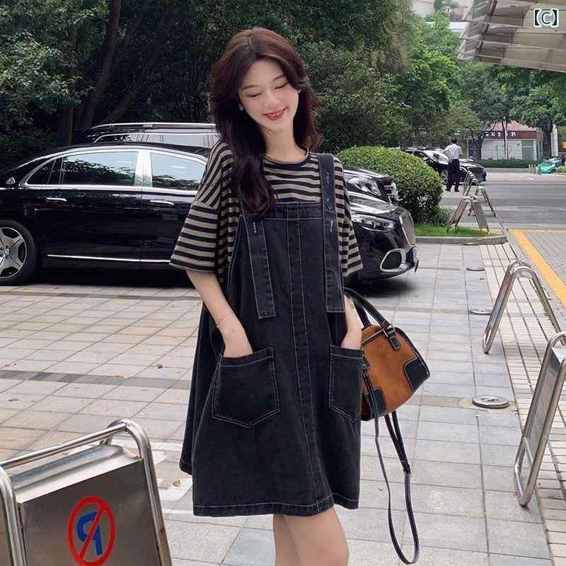 マタニティ 夏 デニムオーバーオール スカート スーツ レディース 2025 ゆったり スリミング 体型カバー ドレス 大きいサイズ