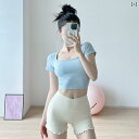 2025年 ヨガ ウェア 胸パッド 付き ピラティス スポーツ 背中開き 半袖 Tシャツ ランニング トレーニング フィットネスウェア レディース 夏(4)