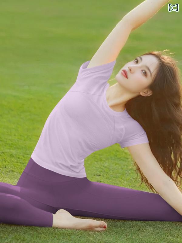 女性用 半袖 ヨガ スーツ 2025年. 豪華 ピラティス トレーニング 美しい フィットネ スポーツ トップス 夏.可愛い 3