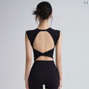胸パッド 固定 付きの 女性用 バックレス 背中開き ヨガ トップス ノースリーブ スリミング フィットネスウェア ピラティス トレーニング