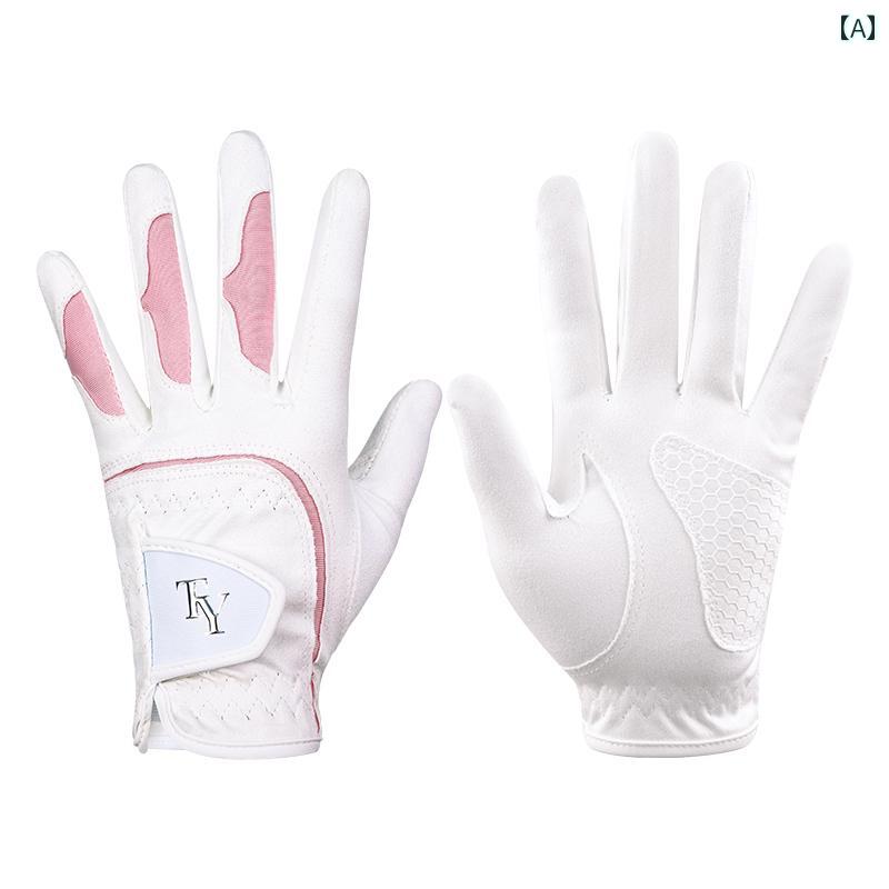 女性用 ゴルフ グローブ マイクロファイバークロス 通気性 快適性 両手 手のひら 部分の 滑り止め スポーツ ホワイト ブルー アッシュ