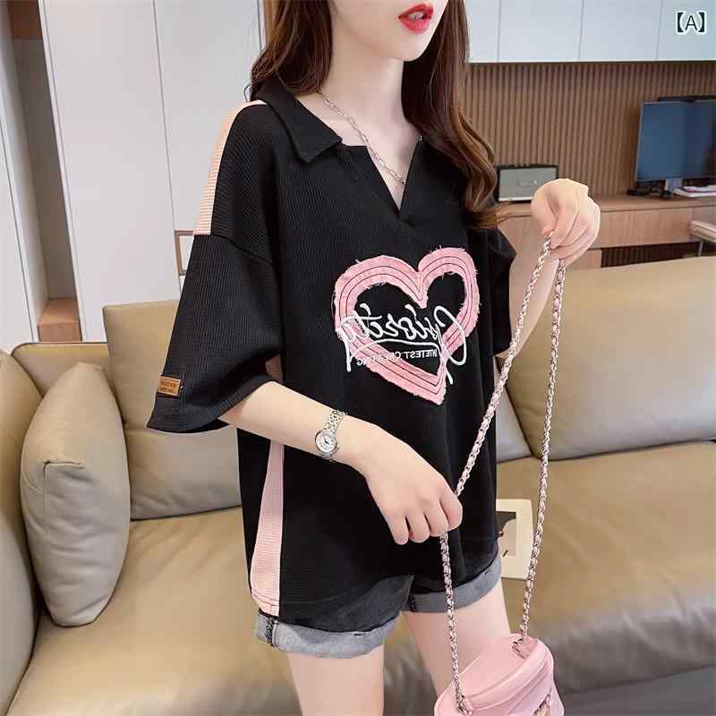 女性 ワッフル 半袖 tシャツ 夏 薄手 緩い 大きいサイズ スリム ポロ襟 トップ 広めのでスッキリ着こなせるポロネック付き半袖トップス