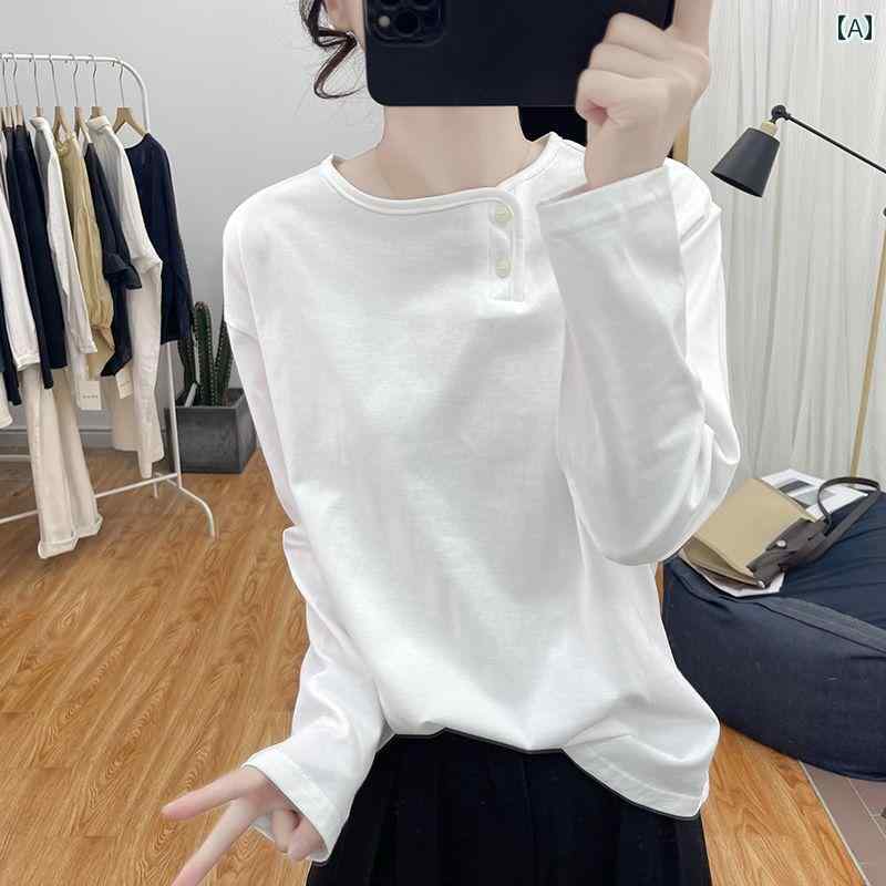 紫 墨 青 河 〜 日本 製 再度ド ボタン 綿 Tシャ ツ レディース 長袖 大きいサイズ カジュアル 多用途 スリムトップス