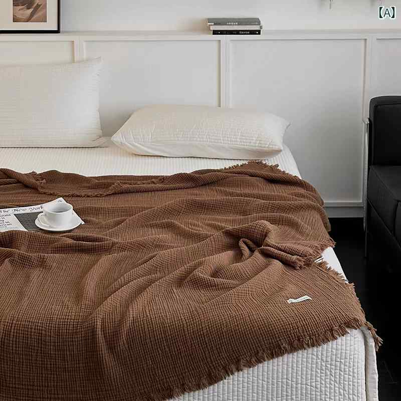 マイ ラール カラー ブランケット 4層 糸 綿 タッセル ソファー カバー オフィス 昼寝 軽量 豪華 ミラ..