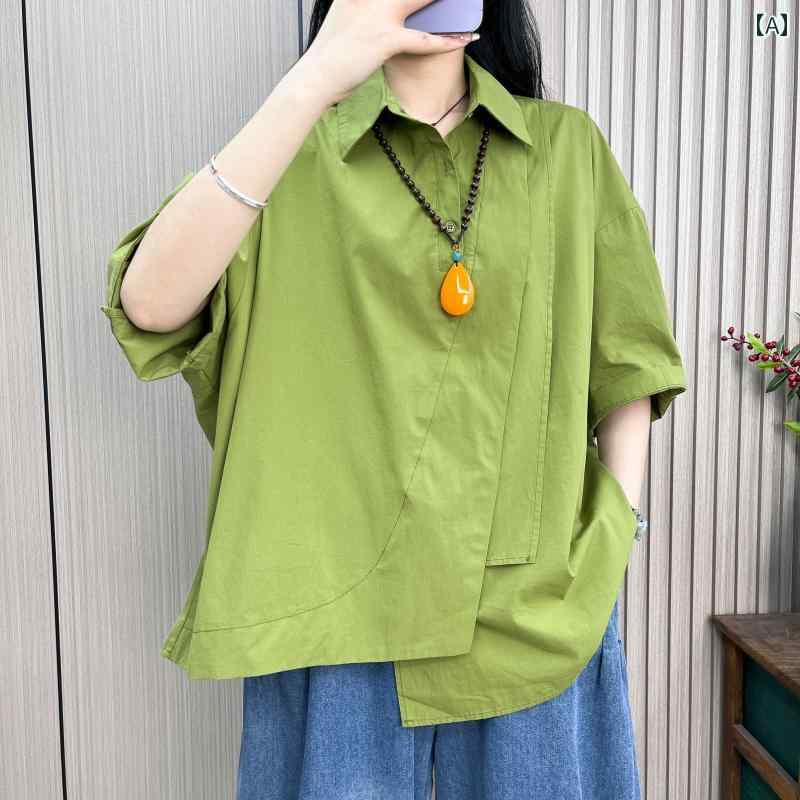 プラスサイズ 女性 服 2025年 夏 レディース 半袖 シャツで 体型カバー トップス シフォンシャツ 太った mmでも 細く 見える