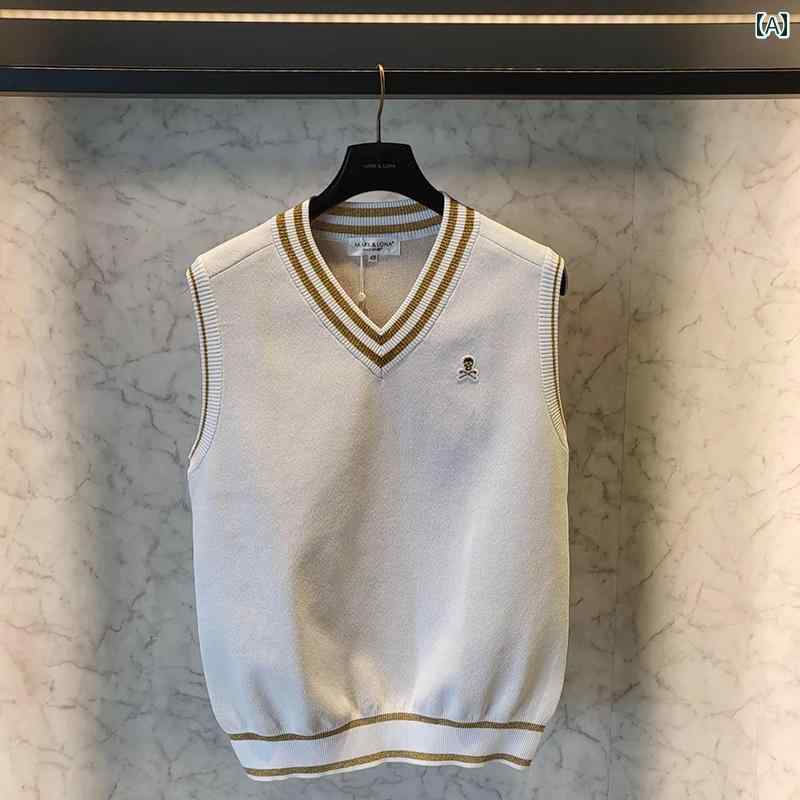 ゴルフ ニット ベスト メンズ 冬 服 カジュアル スポーツ スリム 厚手 スタイル ワンポイント ホワイト ブラック