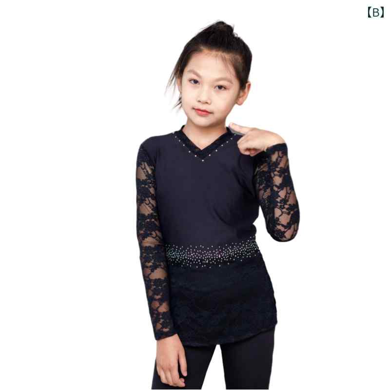 LINEAR shopの秋 女性用 フィギュア スケート 服 大人 子供用 トレーニング レース トップス ズボン スーツ シンプル エレガント ブラック｜アングル2