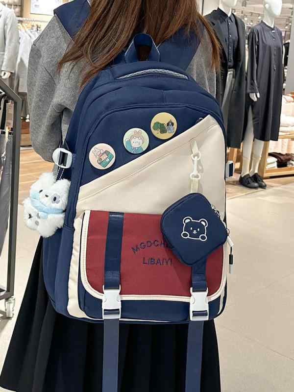 リュックサック キッズ 小学生 女の子 男の子 中学生 高校生 スクールバッグ 鞄 配色 撥水 A4 通学 塾 遠足・項目名: カラー・値: ブラック.ブラウン.ライトブルー.ダークブルー (それぞれ零銭入れ付き)・項目名: 素材・値: ナイロン.ポリエステル (裏地)・項目名: 対象・値: ユニセックス・項目名: 機能・値: 通気性・項目名: スタイル・値: 都市的.シンプル・項目名: 柄・値: 文字・項目名: 要素・値: 文字.ステッチ・項目名: 適用シーン・値: 学校教育・項目名: 適用学齢・値: 中学校