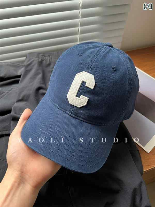 春夏 ビッグ C 刺繍 顔 出し小 野球 帽 女性 カップル 頭 囲 大きい 日焼け防止 キャップ.シンプルワン..