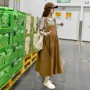 マタニティウェア.夏.スタイリッシュワンピース.ゆったりミドル丈のサロペットスカート.クールでおしゃれママショートスリーブ