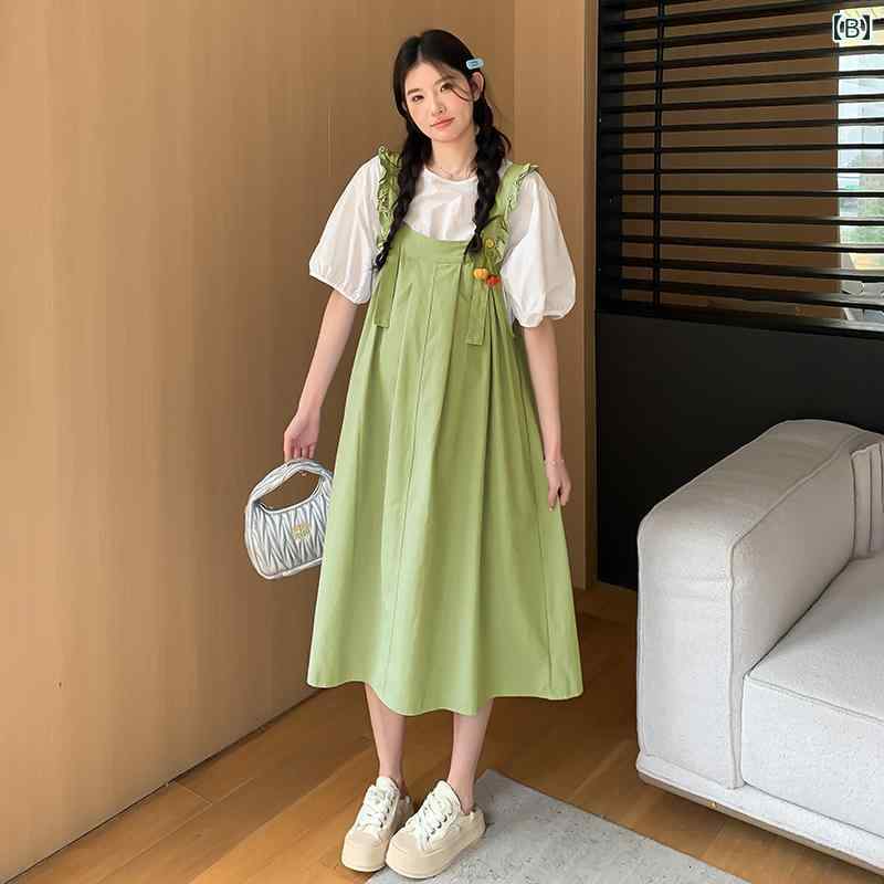 マタニティワンピース.夏カラフルセットアップ.ツーピース.ゆったりサロペットスカ...