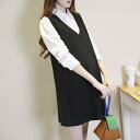 妊婦用 スカート ベスト 韓国マタニティ春季アイテム.職業春秋スタイル!黒ノースリーブ.オーバーオールワンピース.