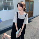 マタニティ 服 .2025年2点セット 重ね着風 サスペンダー 付きワンピース.ドレス ゆったり. 夏涼しい服装と快適