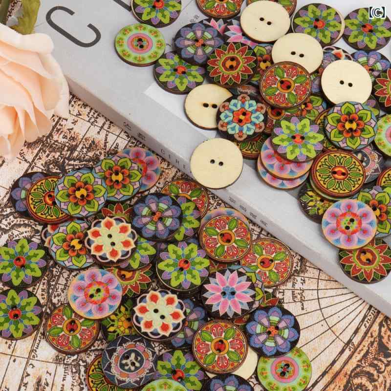 LINEAR shopの20 / 25 ミリメートル 100 ピース パック レトロ ボタン 手作り diy 服 カラー 木製 バックル ラウンド 2 穴｜アングル3