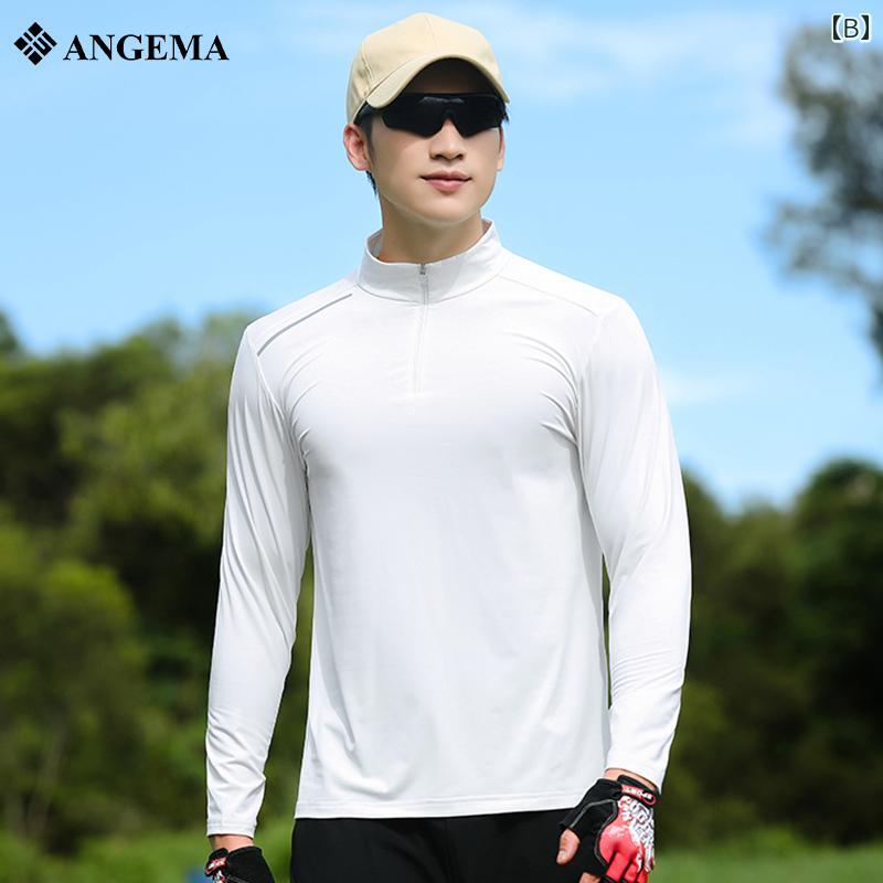 LINEAR shopの春秋 男性用 速乾 服 ハーフジップ スポーツ トップス フィットネス ランニングウェア アウトドア 登山用 長袖 スタンドカラー Tシャツ｜アングル2