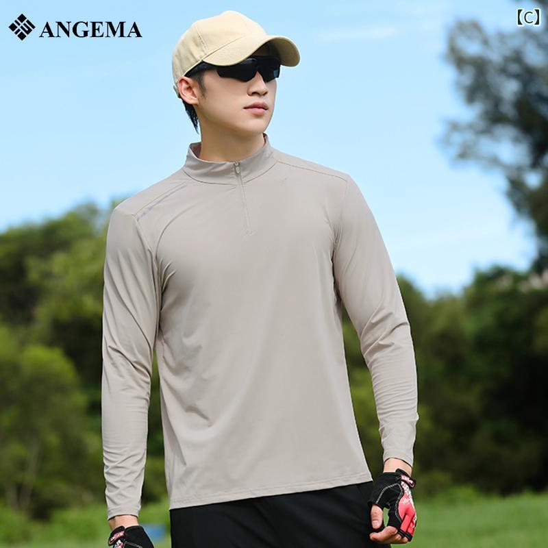 LINEAR shopの春秋 男性用 速乾 服 ハーフジップ スポーツ トップス フィットネス ランニングウェア アウトドア 登山用 長袖 スタンドカラー Tシャツ｜アングル3