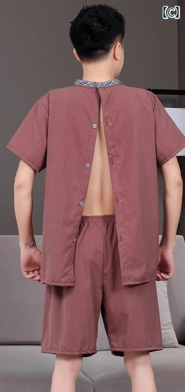 女性用 灸 スーツ 綿 前後 長袖 鍼 治療 専用 服 男性用 オープン ボタン マッサージ 蒸し サウナ セットアップ 背中開き 3