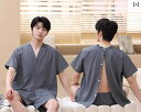 サウナ 足 マッサージ 男女兼用 フロント バック ボタン コットン 無地 メンズ レディース セットアップ スパ 部屋着 ルームウェア