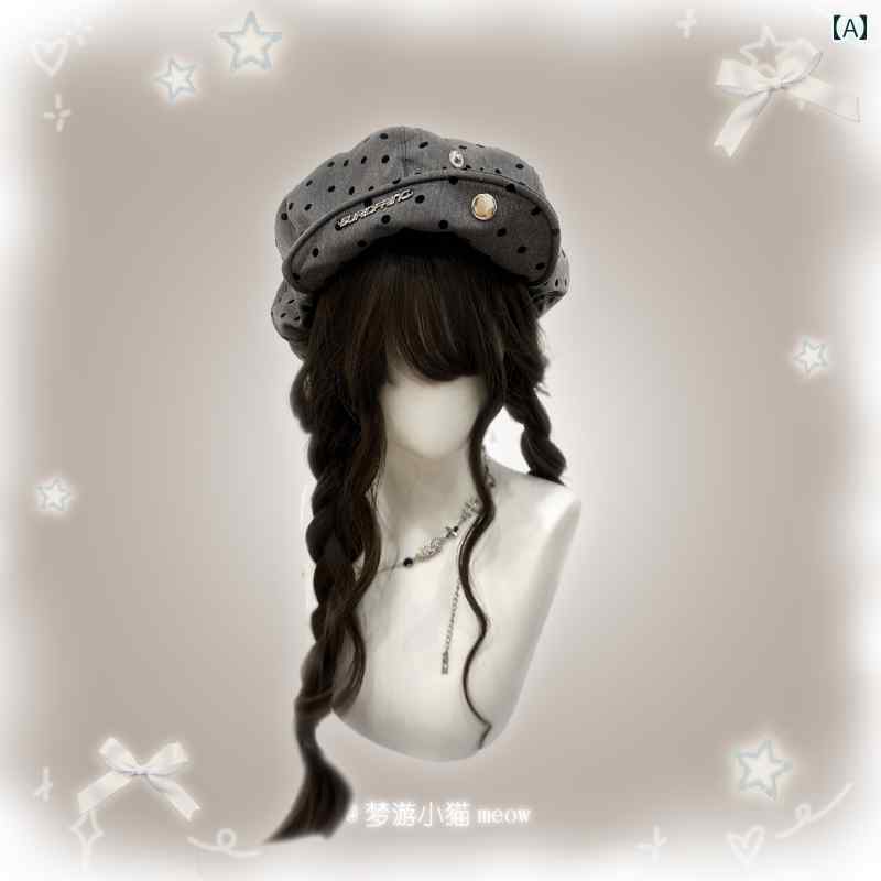 夢 遊 病の 子猫 / 水玉 模様の 雲の 八角形 帽子 レディース ベレー帽 大きめ サイズ 顔が 見える 小さめ 画家.シンプル