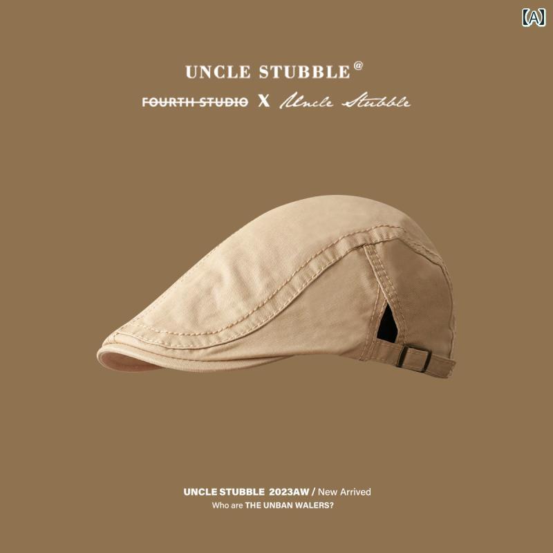 四季 綿 フォワード ハット 無地 レトロ 英国 スタイル キャスケット 帽子 女性用 シンプル 多用途 文学 ベレー帽 男性用