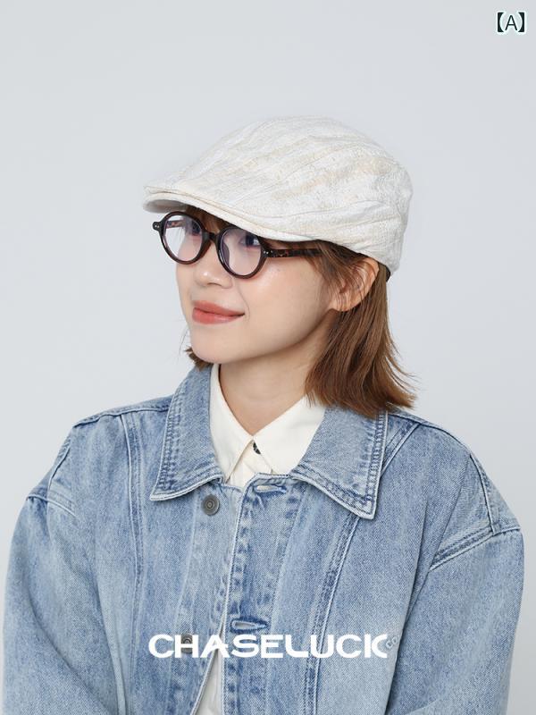 真珠 光沢 前方 帽子 女性 英国 画家 白 ひさし キャップ 男性 ベレー帽 春秋 キャスケット.シンプル.オシャレ