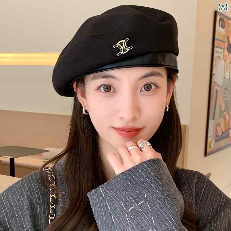 ベレー帽 女性用 2025年 秋冬 PUレザー エッジの 八角形 帽子 万能な 旅行用 ペインター ハット.シンプル.オシャレ