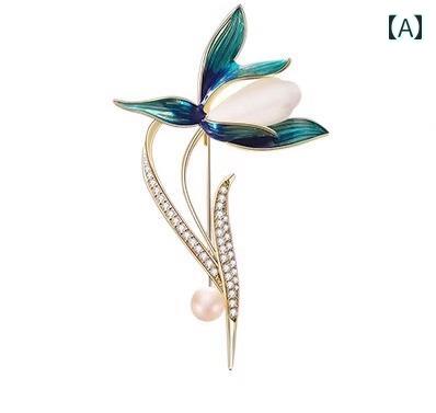 モクレン ブローチ 豪華 レディース スーツ コート コサージュ ピン ギフト フラワー 花 ラインストーン ゴールド ビジュー パール