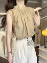 フレンチ タイ アップ カラー ノースリーブシャツ 女性用 夏用 薄手 スタイル シックス モール アウターウェア トップ