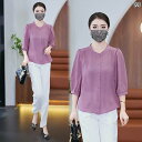 女性用 シャツ 豪華 シフォンシャツ 夏 ゆったり 小さめ ママ カジュアル オフィス エレガント 無地 シンプル