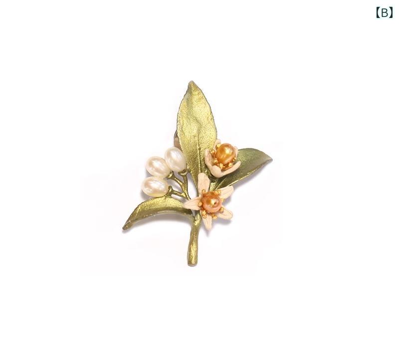 オレンジフラワー ブローチ 豪華 ラグジュアリー パールブローチ ピン ギフトネックレス ブレスレット イヤリング ブロッサム 2