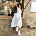 白 ノースリーブドレス 女性 夏 スタイル フレンチスタイル ウエスト スリム 優しい シャツ ドレス さわやか