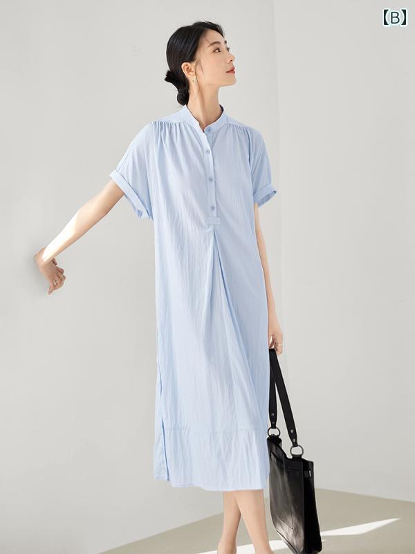 シャツ ワンピース 女性 2025年 夏 フレンチ ゆったり 通勤 スリム ロング スカート カジュアル かわいい おしゃれ