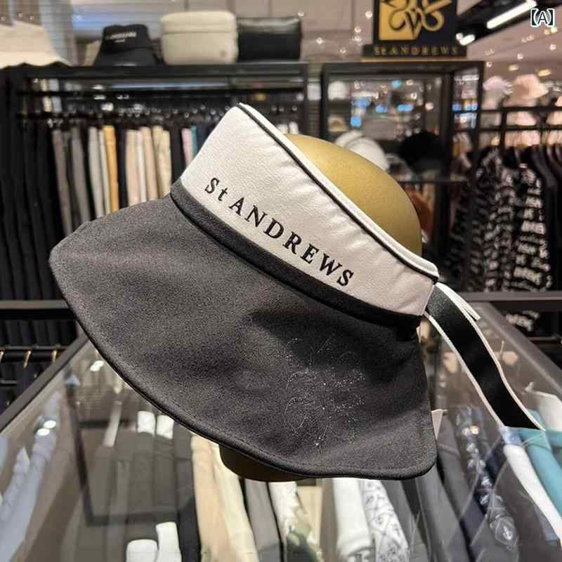 女性用 ゴルフ 帽子 夏用 レジャー スポーツ 日焼け防止 調節 可能 つば広 フェイスカバー 空 トップハット ブラック ホワイト カーキ