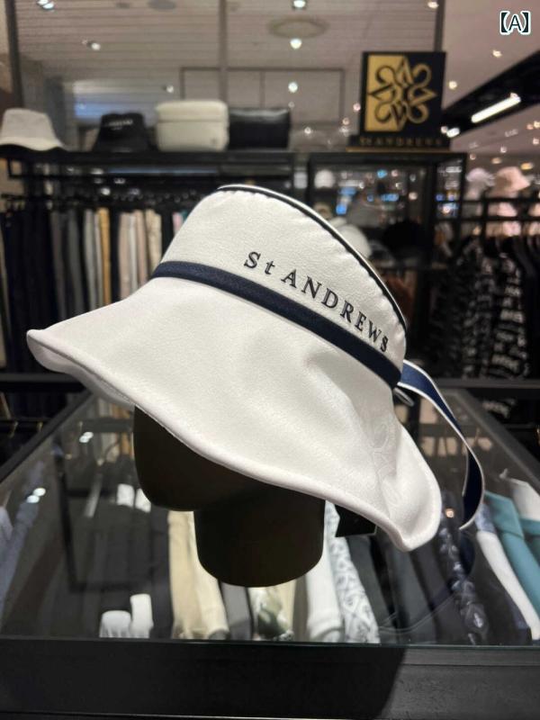 24 夏 ゴルフ 帽子 レディース リボン フィッシャーマン ハット サンシェード 日焼け防止 レジャー 空 ..