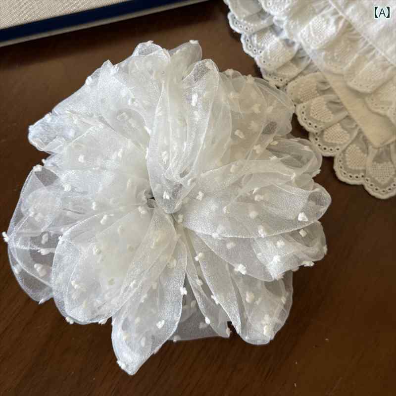 韓国 ふわふわの大きな メッシュ 水玉 模様の ヘア リング 2025年 フレンチスタイル 妖精 アクセサリー ヘッドバンド 女性用スタイル: 日本・韓国ヘアアクセサリーカテゴリー：ヘアロープ色の分類：黒.白