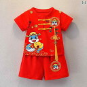 2025年男の子.夏お宮参りの服 赤ちゃん 1歳.夏ウェアー 薄手.フォーマル半袖セットアップ.上下レッド セレモニー