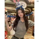 レトロ ツイスト ポロ 半袖 セーター レディース 夏 ショート 薄手 ショルダー Tシャツ カジュアル トップス.可愛いカラフルカラー.オシャレ