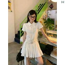 カレッジ シャツ カラーの 白 ドレス 女性 夏 ウエスト パフスリーブ 小さめ 美しい 短い スカート カジュアル