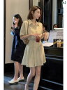 フレンチ 女性 夏 小さめ 香りの ストライプの ポロシャツ ドレス カジュアル ミニスカート Aライン おしゃれ