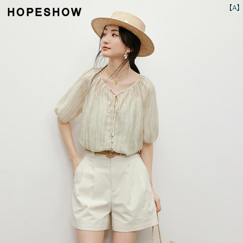 赤 袖の レトロ シフォンシャツ 2025 夏 女性 服 [ インク 染めの ネオン 服 ] グラデーション 染めの レース ラウンドネック トップ通勤：シンプル服装スタイル: ゆったりとした素材：ポリエステル販売チャネルの種類：ショッピン...