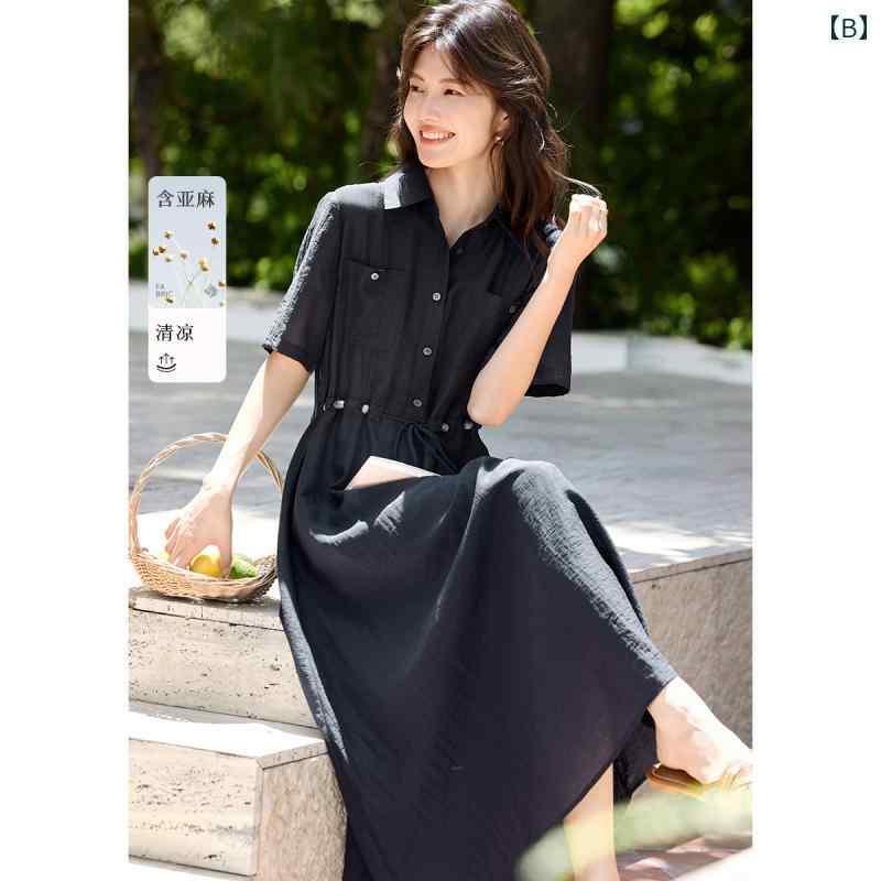 リネンの ビーズの ドローストリング 女性 2025年の 夏 軽い 通気性の シンプル 寛大な シャツ ドレスは 含まれていません