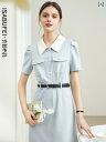 服の ガーゼ 飛 環 虎 シャツ 襟 ドレス 女性 夏小 湘 風 スリム ブルー ロング スカート.シンプルスタイル.オシャレ