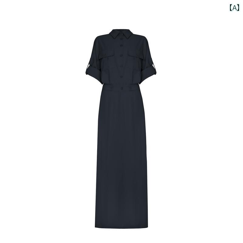 ストリート パルス ] シャツ ワンピース レディース 夏 スカート 2025 大きいサイズ スリム ロング.シンプルスタイル