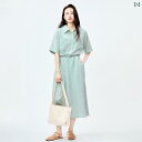 女性用 リネンシャツ ドレス 2025年 夏 ウエスト リヨセル ラペル 半袖 ミドル丈 スカート.カラフルカラー.オシャレ