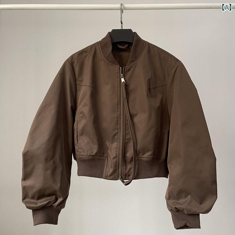 アメリカン ホットガール ハイウエスト ショート フライト スーツ ジャケット トップス レディース 春秋 レトロ スタンドカラー ベースボール コート