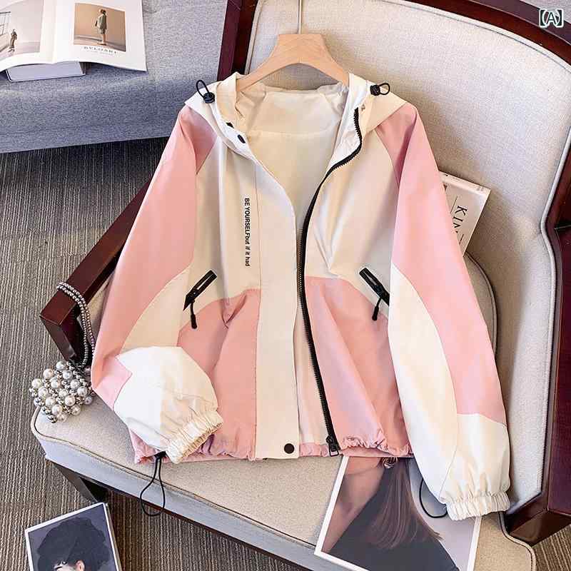 女性 カジュアル コントラストカラーの ジャケット 春秋 ルーズで 汎用性の 高さ オーバー サイズ ワークジャケット トップ(4)