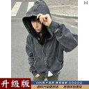 ウォッシュ 加工の フード 付き デニム スウェットジャケット 春秋 クリーン フィット カーディガン アウター カジュアル