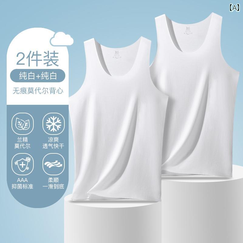 メンズ ベスト シームレス モダール 夏 涼しい クール 快適 ベース シャツ スポーツ フィットネス ホワ..