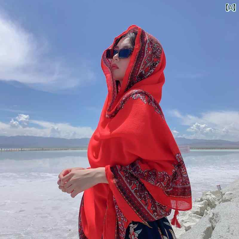 麗 江 民族 スタイル チベット 旅行 日焼け防止 ビーチ タオル 多目的 スカーフ 女性 屋外 エアコン 付..